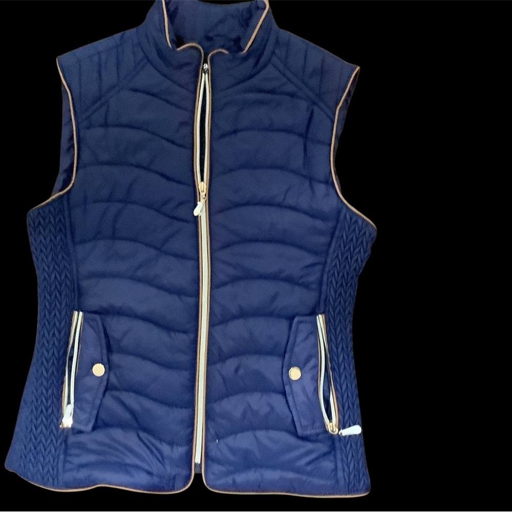 Lee Hanton Blue and Gold Quilted Zip-Up Vest Sz S
